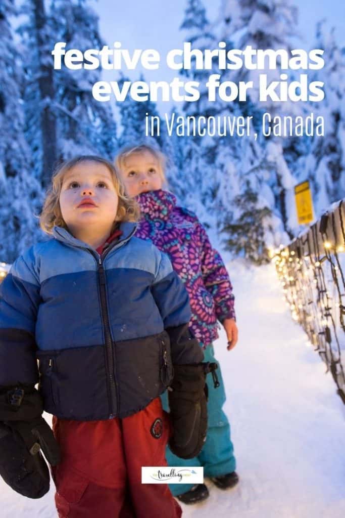 children outdoors in snow with lights at christmas