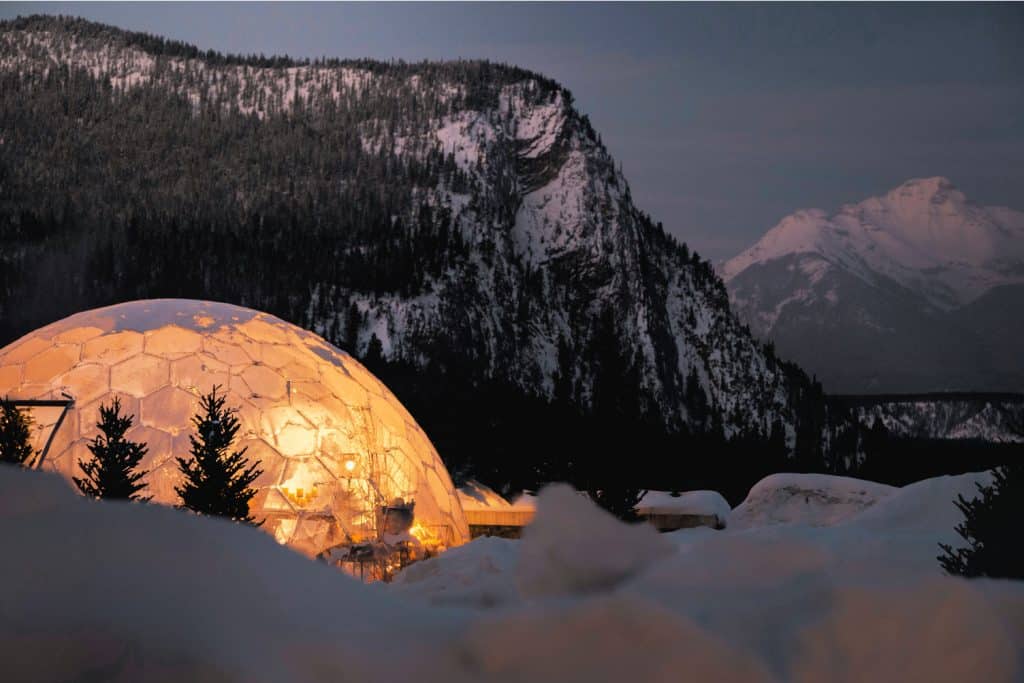 dining dome at night at banff springs hotel