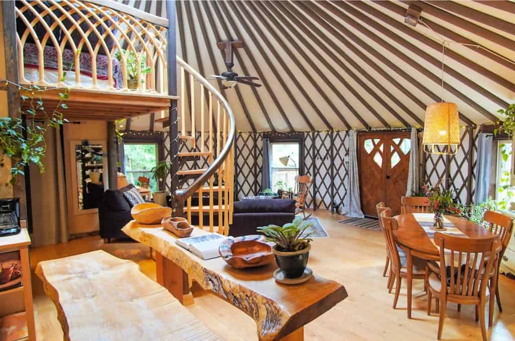 inside of rainforest yurt courtney airbnb