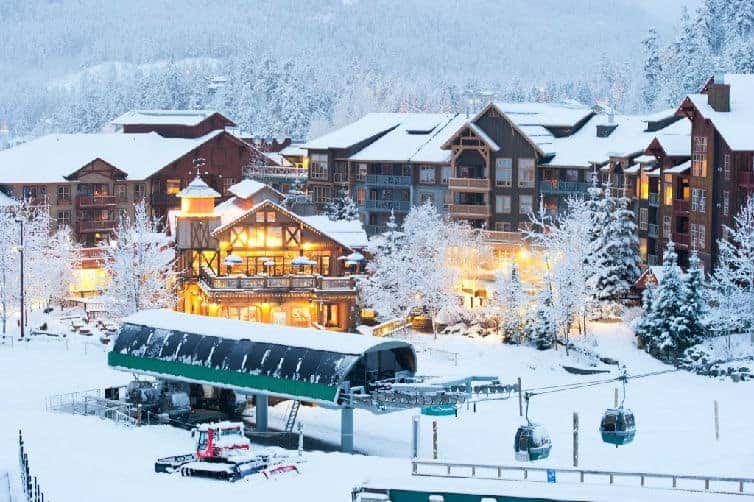 hotel lodge at whistler creekside in winter