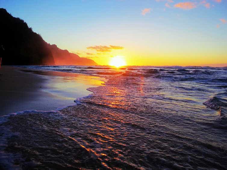 Kauai sunset at na pali coast
