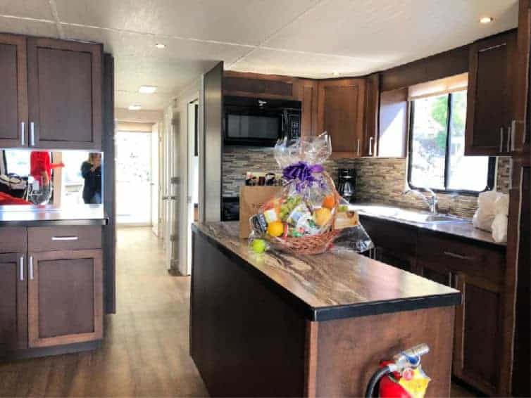 interior kitchen of houseboat on shuswap lake