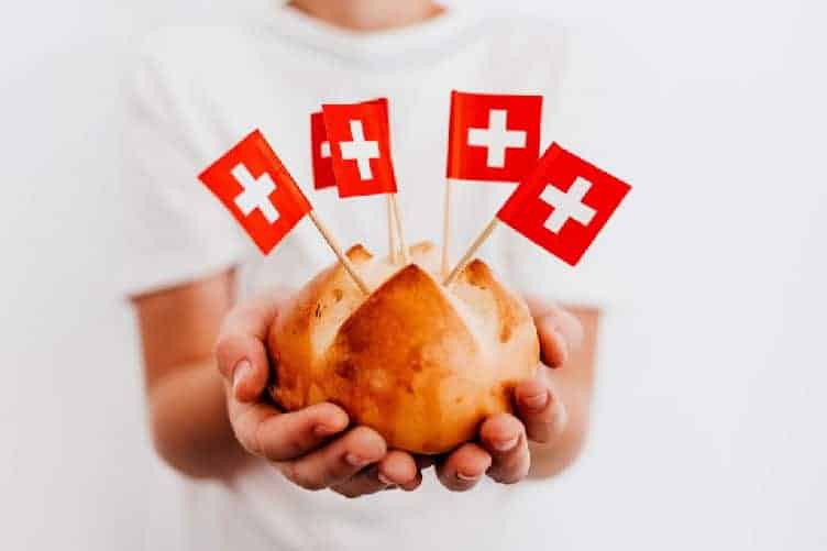 swiss flags in a baked roll