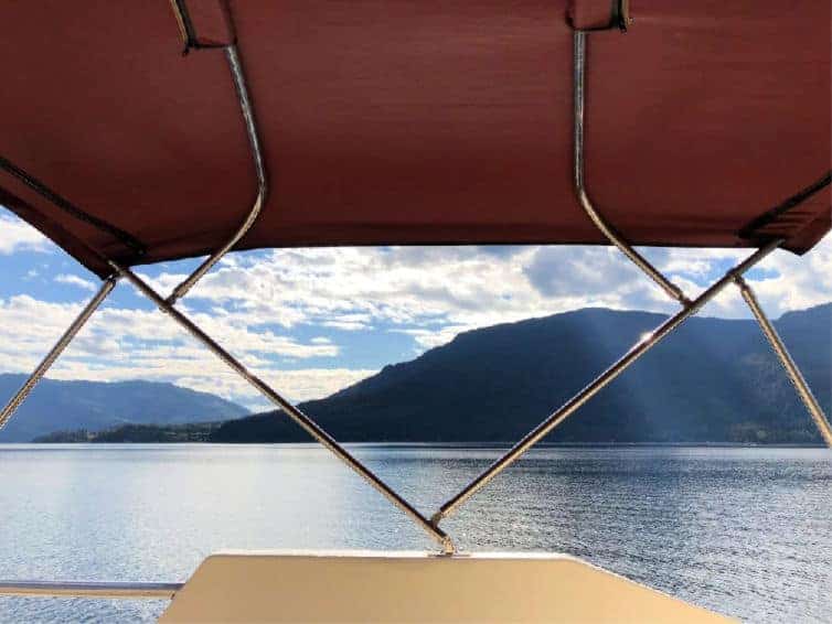 view of shuswap lake from roof of houseboat