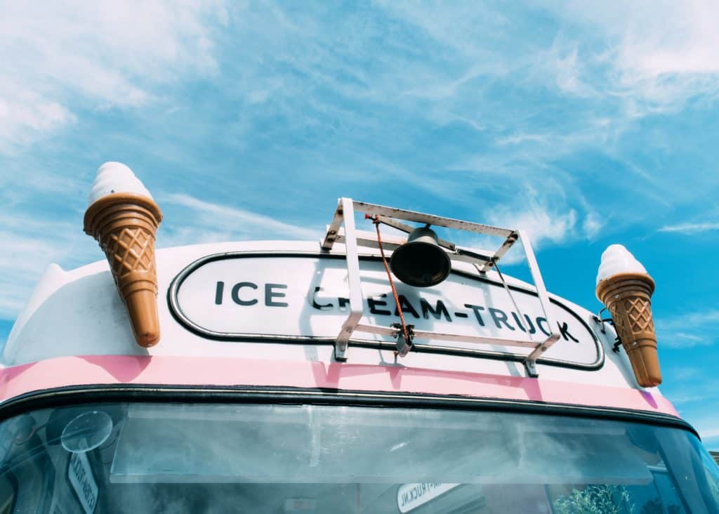 ice cream truck with scoops on front