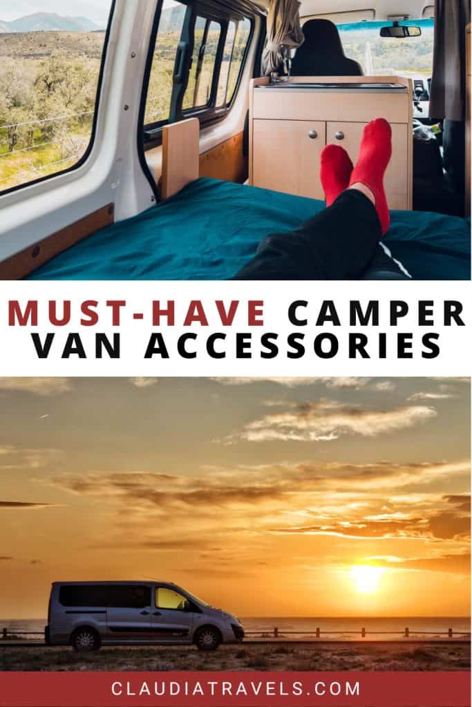 campervan essentials at sunset